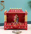 Big Sheesham MDF Red Wooden Pooja Room For Home
