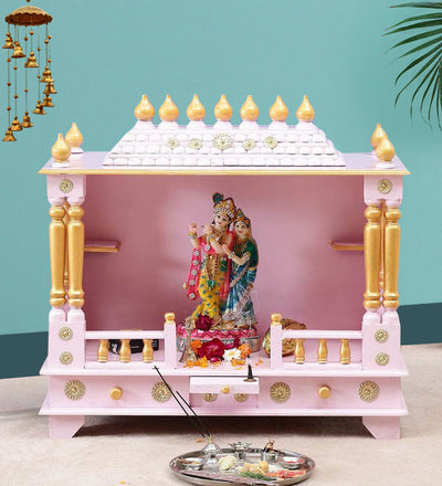 Big Sheesham MDF Wooden Pooja Mandap With Gopuram for Home