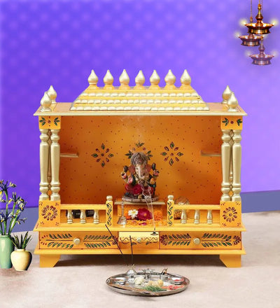 Big Sheesham MDF Yellow Wooden Pooja Temple For Home