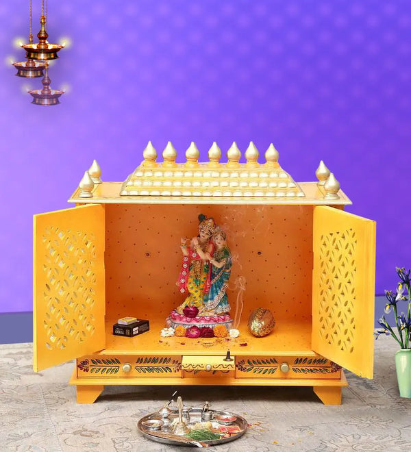 Big Sheesham MDF Yellow Wooden Temple for Home