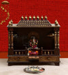 Big Sheesham &amp; MDF Copper Wooden Pooja Temple for Home