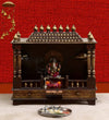 Big Sheesham &amp; MDF Copper Wooden Pooja Temple for Home
