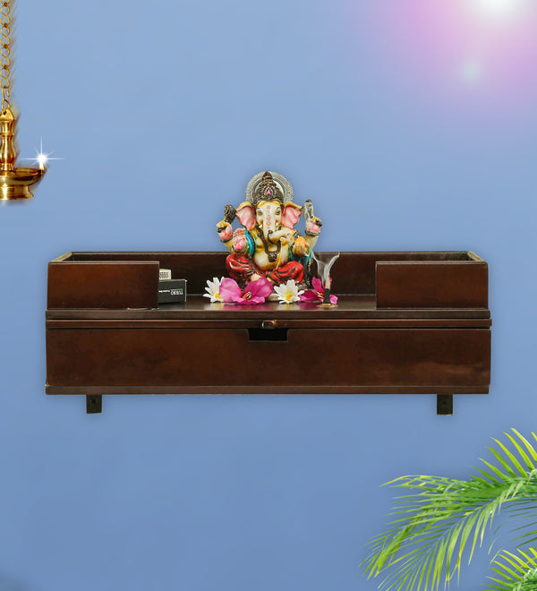 Big Wall Hanging Wooden Pooja Shelf Chowki For Home &amp; Office