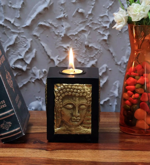 Black Mango Wood and Pine Wood Tea Light Holder