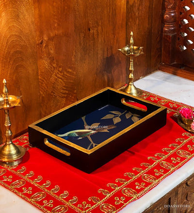 Blue Bird Wooden Pooja Tray & Thali for Home Temple