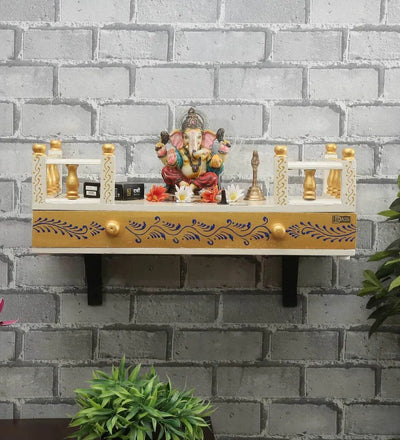 Blue & Golden Wall Hanging Wooden Home Shelf temple for Pooja | Ganesh Chaturthi