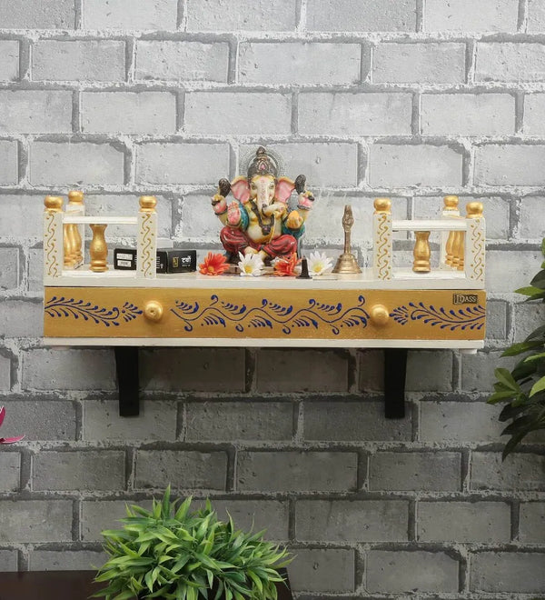Blue & Golden Wall Hanging Wooden Home Shelf temple for Pooja | Ganesh Chaturthi