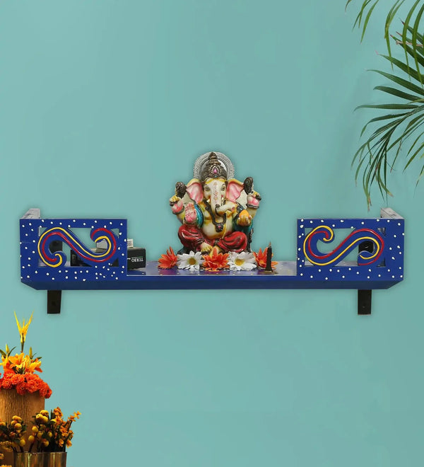 Blue Wall Hanging Wooden Home Shelf temple for Pooja