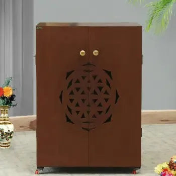 Brown Big Wooden Pooja Cabinet With Door For Home &amp; Office