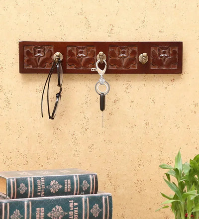 Brown Pine Wood Mdf Traditional Brass &amp; Polish Handcrafted Key Holder