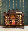 Copper Hand Painted Big Wooden LED Pooja Mandir