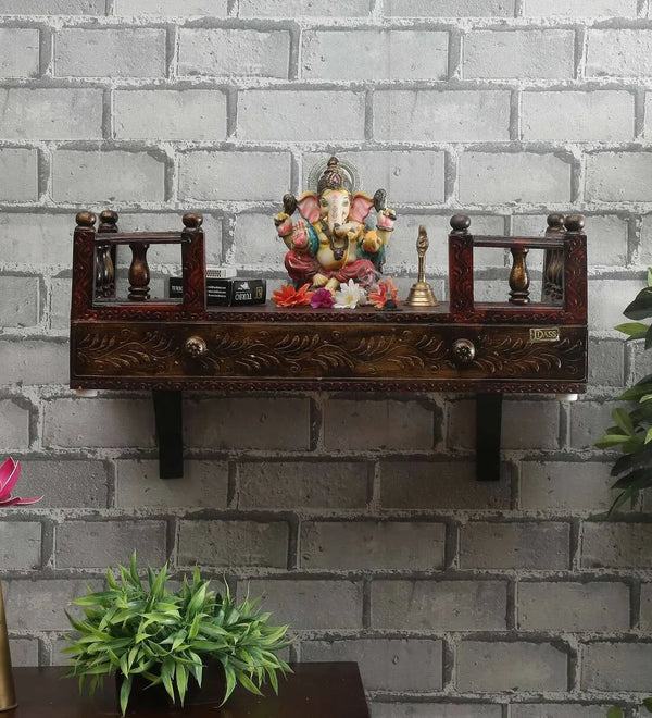 Copper Wall Hanging Wooden Home Shelf temple for Pooja | Ganesh Chaturthi