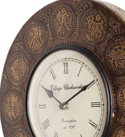 12" Zodiac Ethnic Antique Brass Wall Clock for Home - D'DASS Store