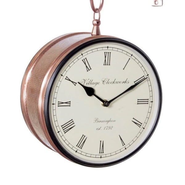 8" Copper Finish Iron Station Platform Wall Clock for Wall | Double Sided Clock - D'DASS Store