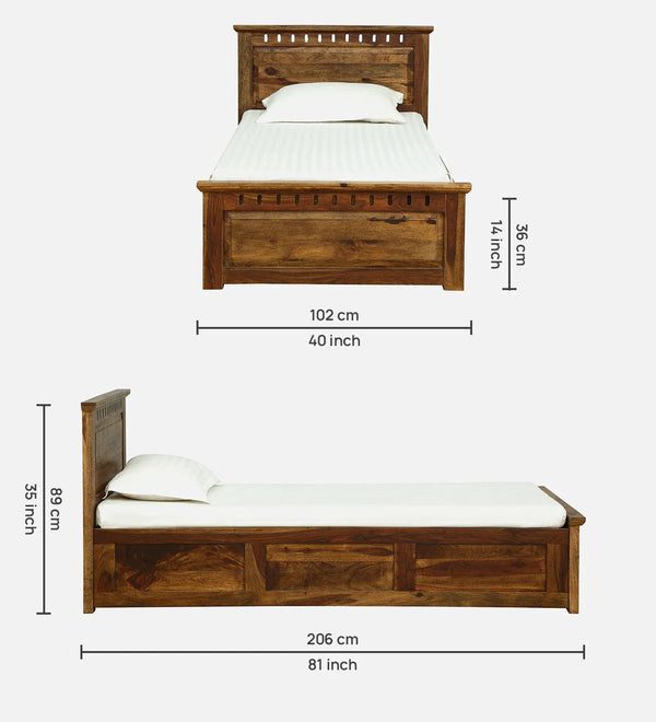 Soloman Solid Wood Single and Double Bed with Storage - D'DASS Store