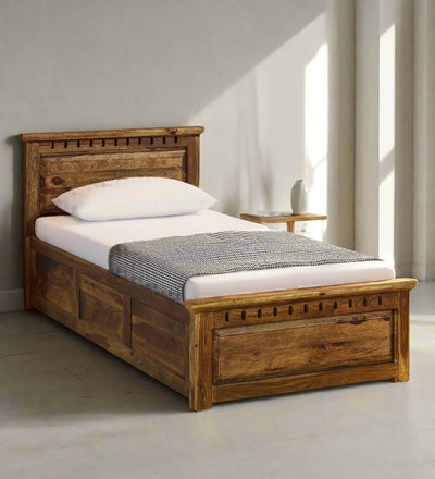 Soloman Solid Wood Single and Double Bed with Storage