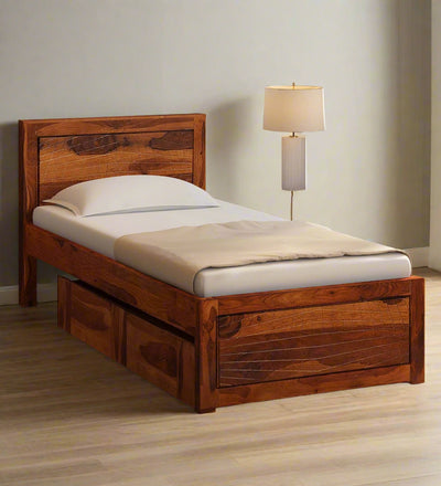 Yamen Solid Wood Single and Double Bed with Storage