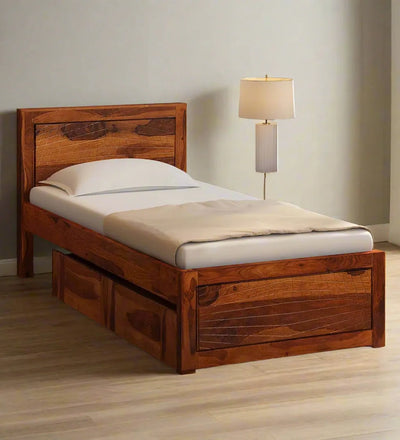 Yamen Solid Wood Single and Double Bed with Storage