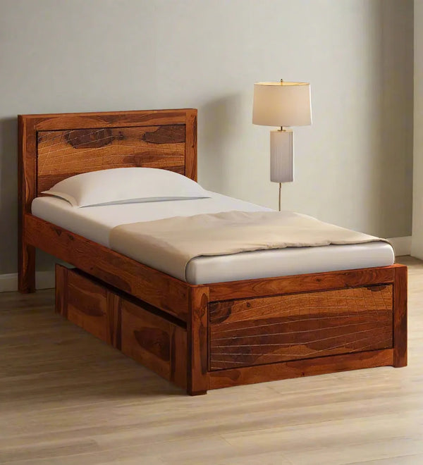 Yamen Solid Wood Single and Double Bed with Storage