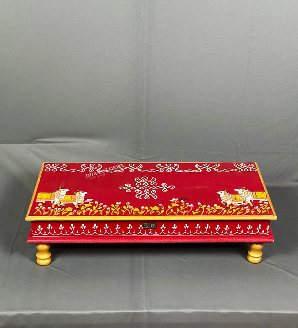 Shri Laddu Gopal Handpainted Wooden Pooja Chowki & Bajot Patta For Home - D'DASS Store