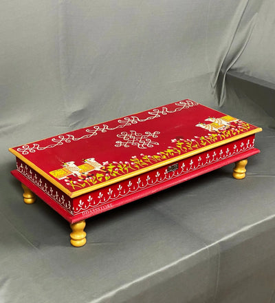 Shri Laddu Gopal Handpainted Wooden Pooja Chowki & Bajot Patta For Home - D'DASS Store