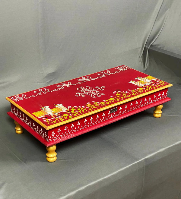 Shri Laddu Gopal Handpainted Wooden Pooja Chowki & Bajot Patta For Home - D'DASS Store