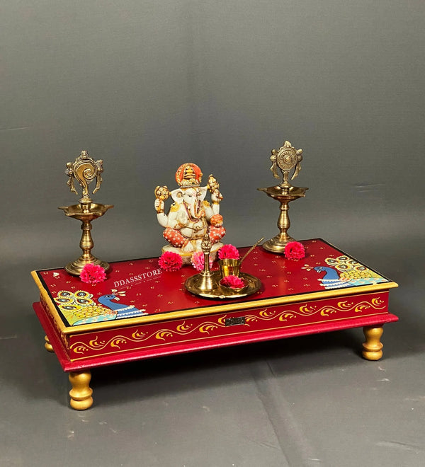 Shri Kartikeya Murugan Wooden Pooja Chowki & Bajot Patta For Home - D'DASS Store