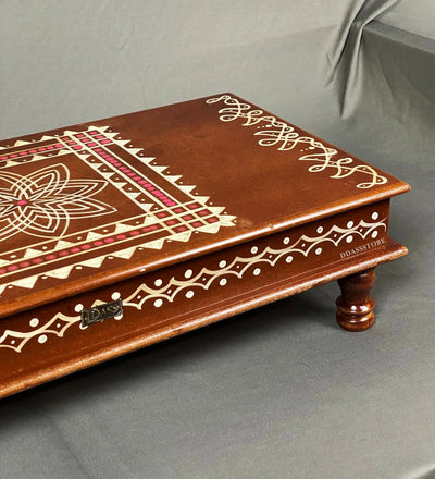 Sri Meenakshi Wooden Kollam Painted Pooja Chowki & Bajot Patta For Home - D'DASS Store