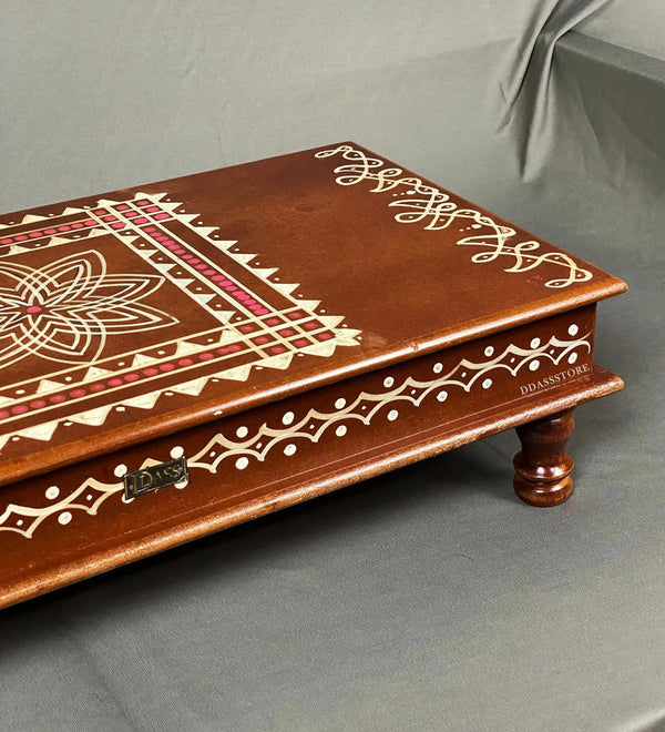 Sri Meenakshi Wooden Kollam Painted Pooja Chowki & Bajot Patta For Home - D'DASS Store