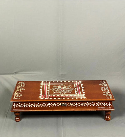 Sri Meenakshi Wooden Kollam Painted Pooja Chowki & Bajot Patta For Home - D'DASS Store