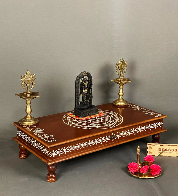 Sri Yantra Handpainted Painted Pooja Chowki & Bajot Patta For Home - D'DASS Store