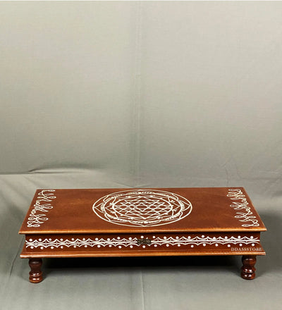 Sri Yantra Handpainted Painted Pooja Chowki & Bajot Patta For Home - D'DASS Store