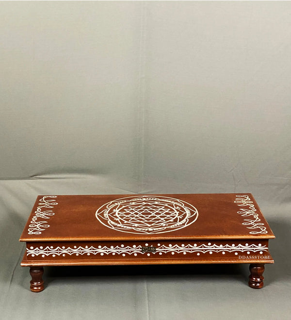 Sri Yantra Handpainted Painted Pooja Chowki & Bajot Patta For Home - D'DASS Store