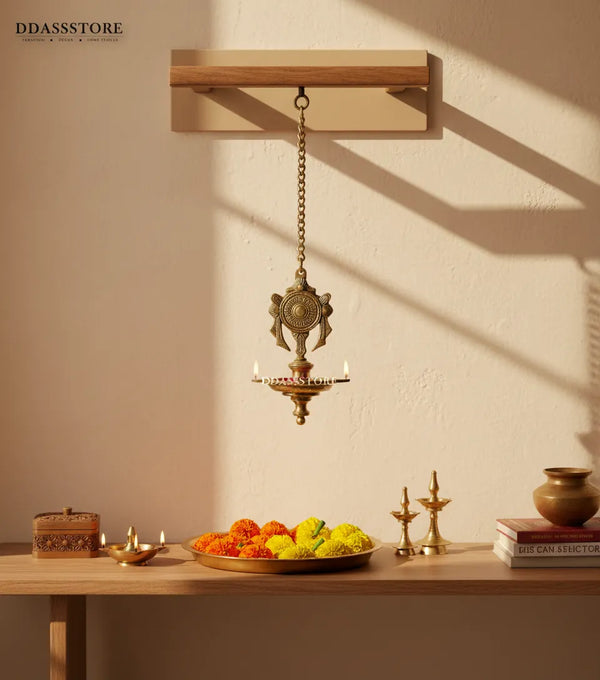 Traditional Brass Vishnu Shankh Chakra Hanging Diya Lamp | DDASSBR16 - D'DASS Store
