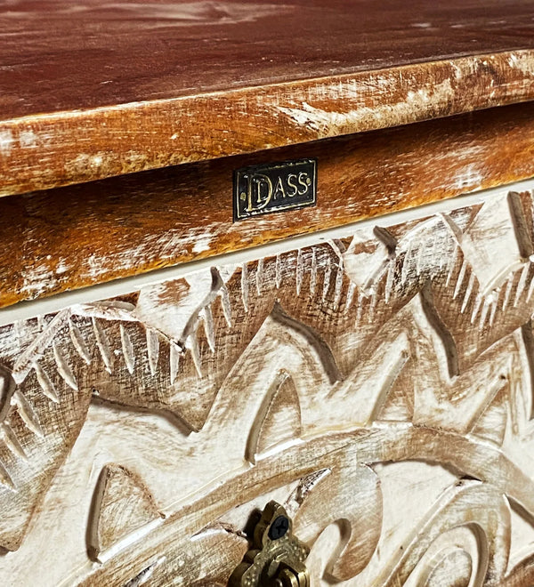 Distressed Solid wood HandCarved Bedside Table for Bed - D'DASS Store