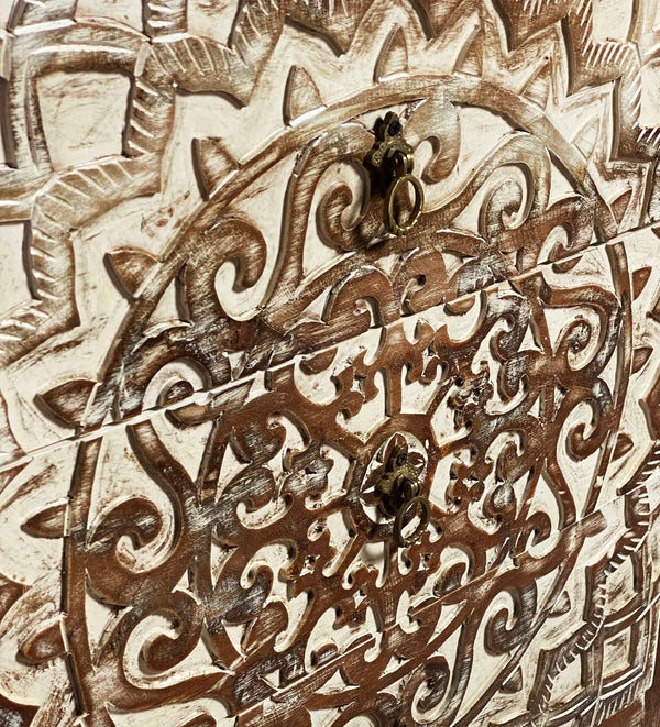 Distressed Solid wood HandCarved Bedside Table for Bed - D'DASS Store
