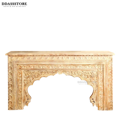 Rustic White Solid wood HandCarved Console & Side Table - D'DASS Store