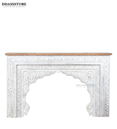 Rustic White Solid wood HandCarved Console & Side Table - D'DASS Store