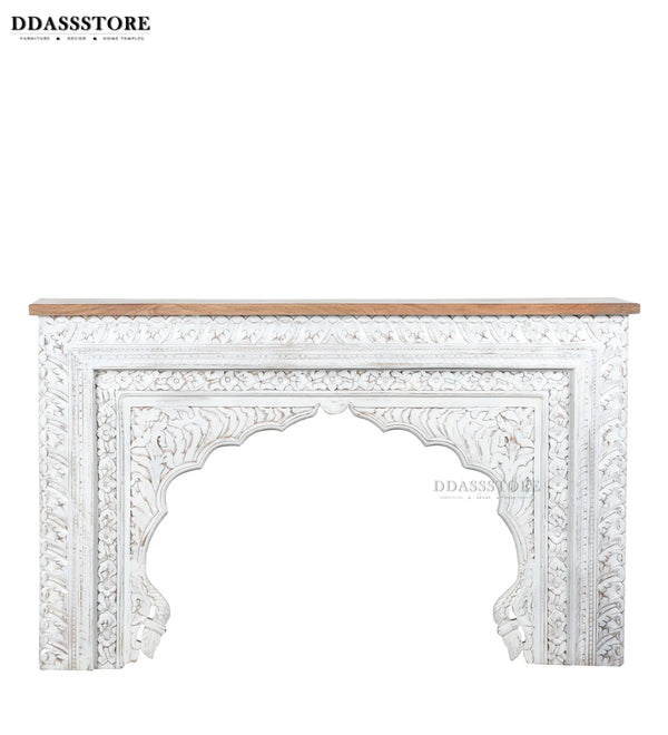 Rustic White Solid wood HandCarved Console & Side Table - D'DASS Store