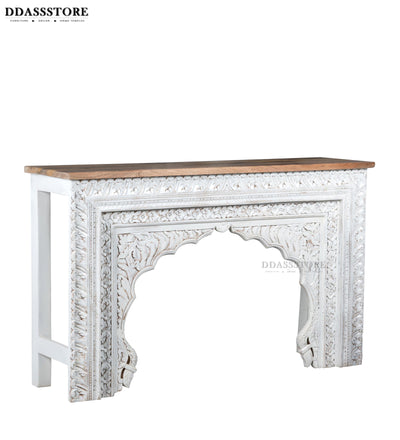 Rustic White Solid wood HandCarved Console & Side Table - D'DASS Store
