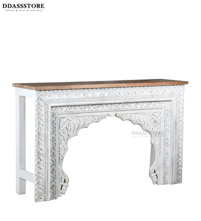 Rustic White Solid wood HandCarved Console & Side Table - D'DASS Store