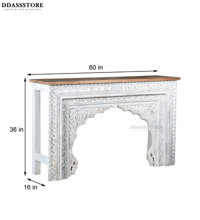 Rustic White Solid wood HandCarved Console & Side Table - D'DASS Store