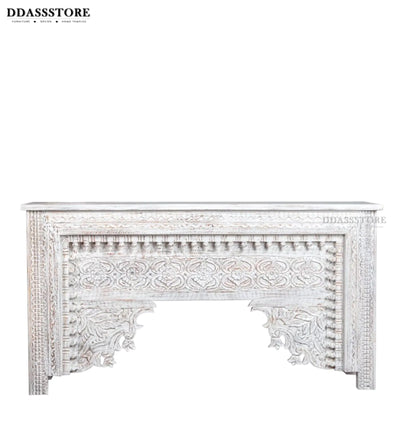 Rustic White Solid wood HandCarved Console & Side Table - D'DASS Store