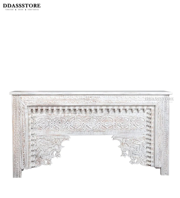 Rustic White Solid wood HandCarved Console & Side Table - D'DASS Store