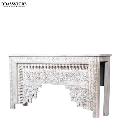 Rustic White Solid wood HandCarved Console & Side Table - D'DASS Store