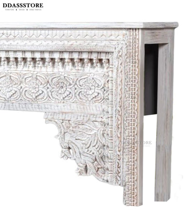 Rustic White Solid wood HandCarved Console & Side Table - D'DASS Store