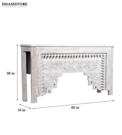 Rustic White Solid wood HandCarved Console & Side Table - D'DASS Store