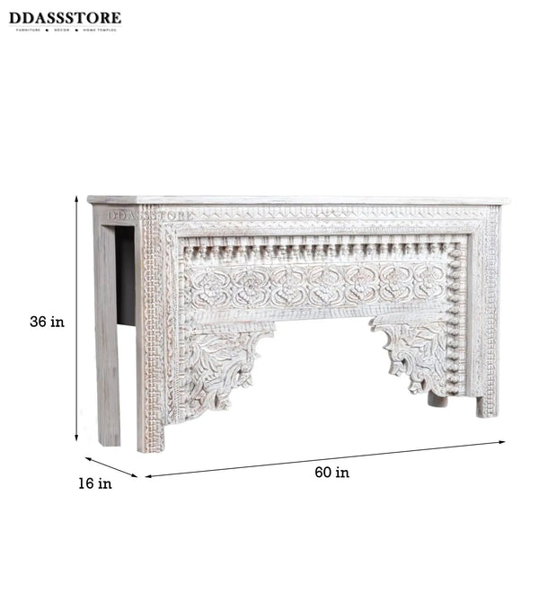 Rustic White Solid wood HandCarved Console & Side Table - D'DASS Store