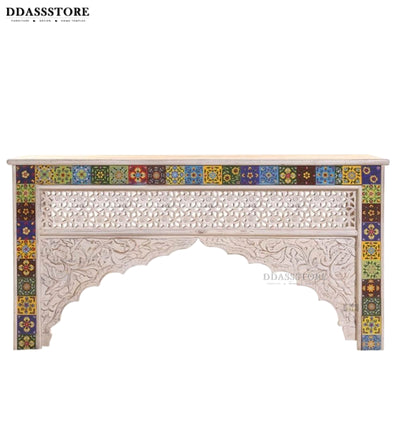 White Solid wood HandCarved Console & Side Table - D'DASS Store