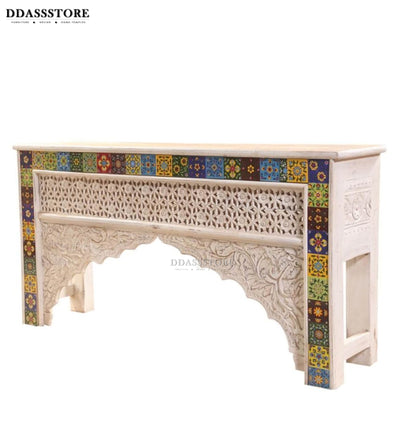 White Solid wood HandCarved Console & Side Table - D'DASS Store